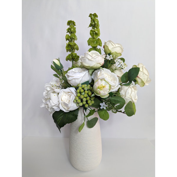 Primrue White Rose and Hydrangea Silk Flower Arrangement Wayfair
